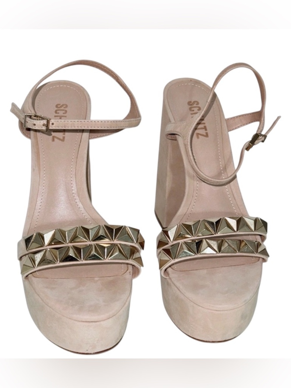 SCHUTZ - Nude Platform Sandals with Gold Pyramid Studs -Women’s Size 8- Like New